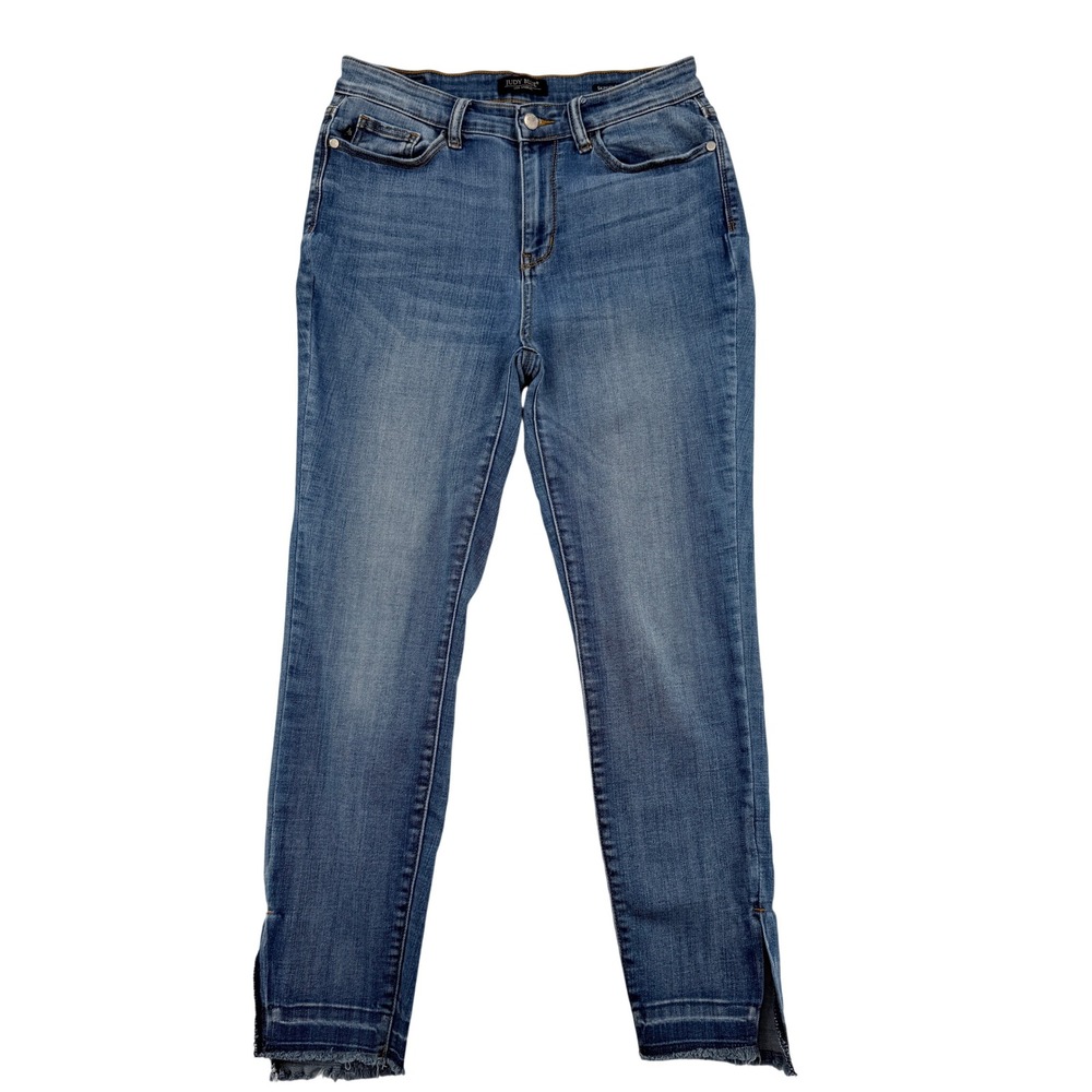 Judy Blue High Rise Skinny Jeans Medium Wash Raw Hem Side Slit JB82422MD 9/29